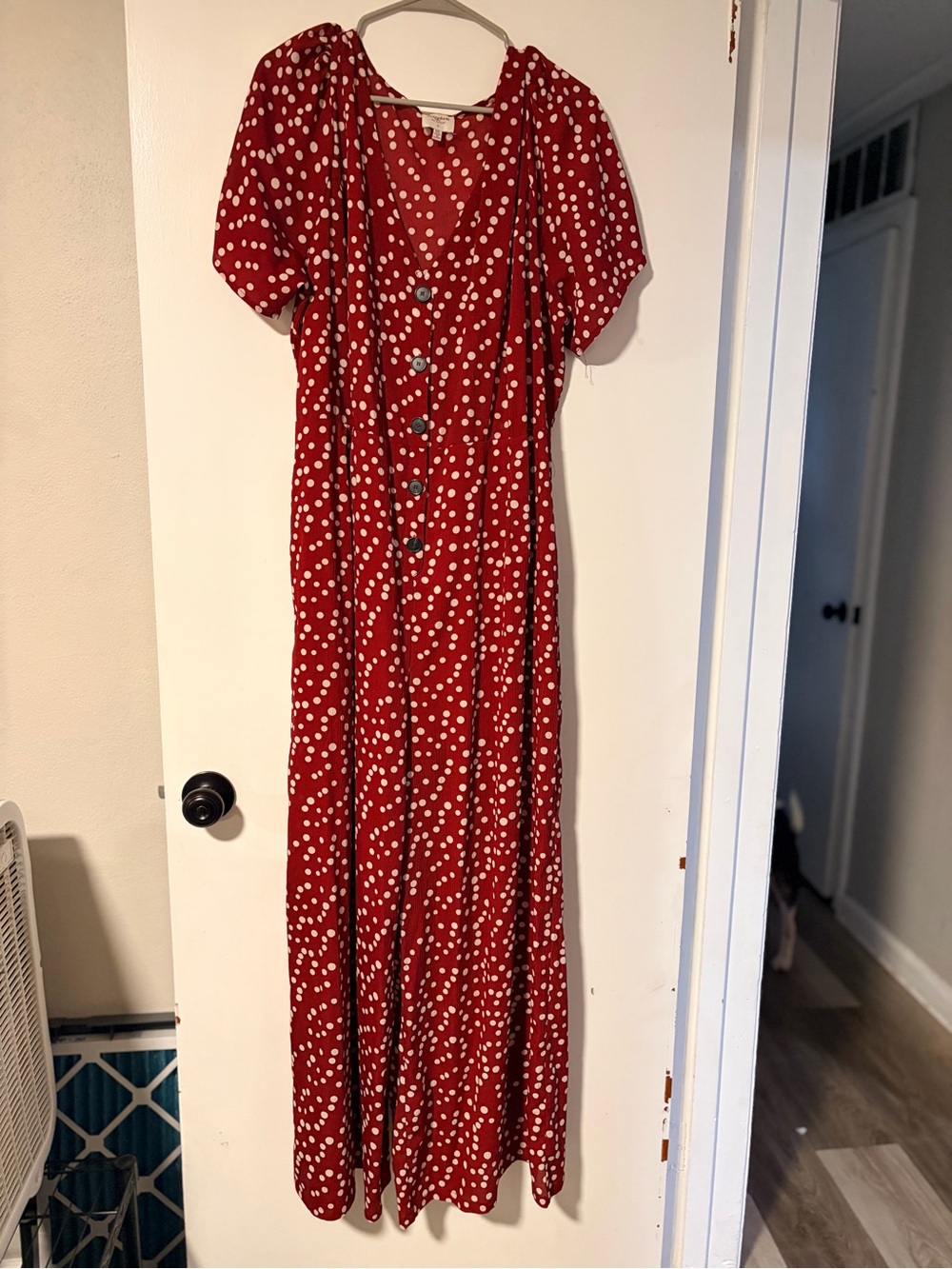 Red Polka Dot Button-Front Jumpsuit - Women's